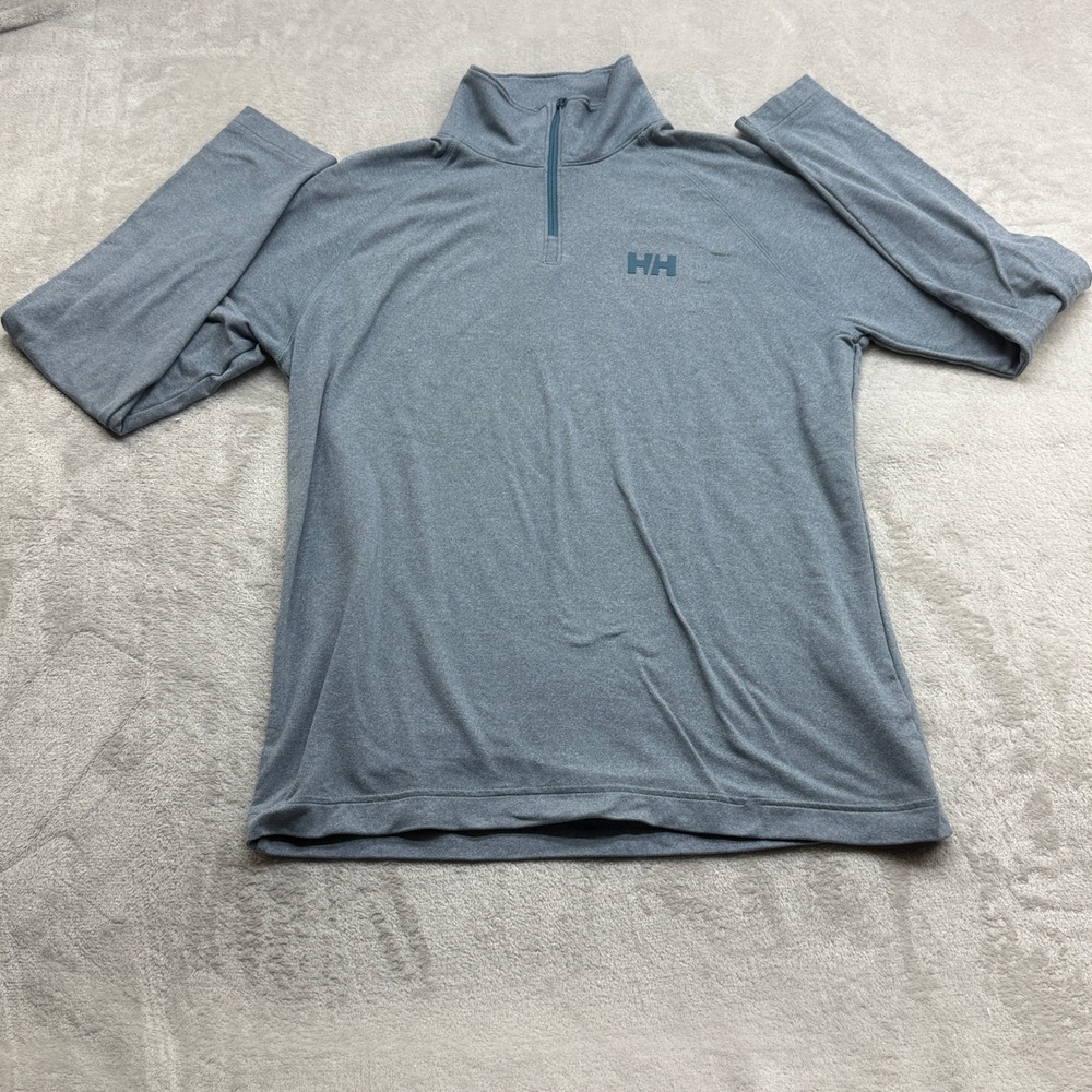 Helly Hansen Quarter Zip Pullover Mens Size M Blue Gray Heathered Logo 62947